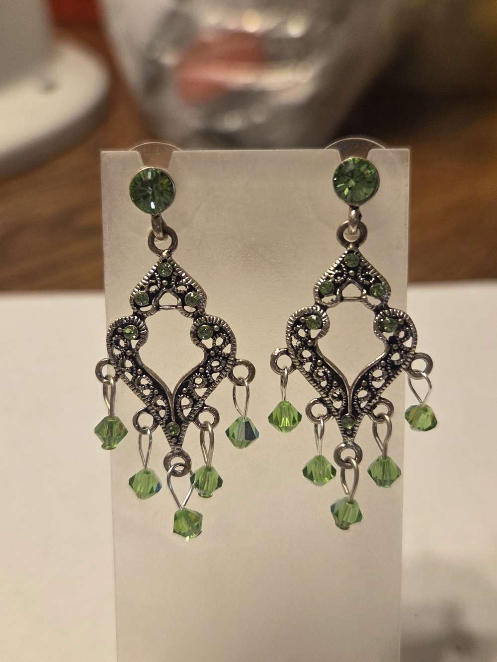 Green Swarovski Crystal Chandelier Earrings-Handmade